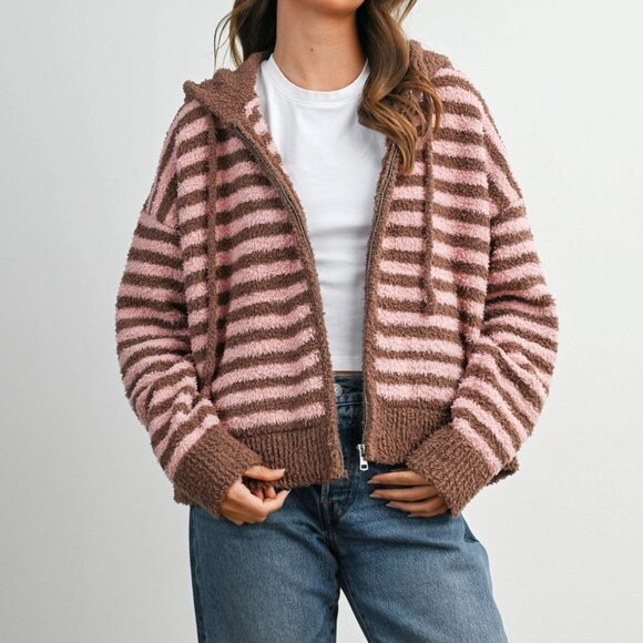 Jayden Striped Zip-Up Hooded Cardigan | Women's Fall & Winter Jacket | Striped - Picture 8 of 13